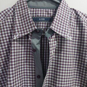 Pal Zileri Men's Button-down Dress Shirt 16 1/2 42 Check Pattern Burgundy